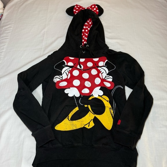Disney Parks Tops - Disney Parks Minnie Mouse Hoodie Sweatshirt Ears Bow Women's Size Medium Graphic